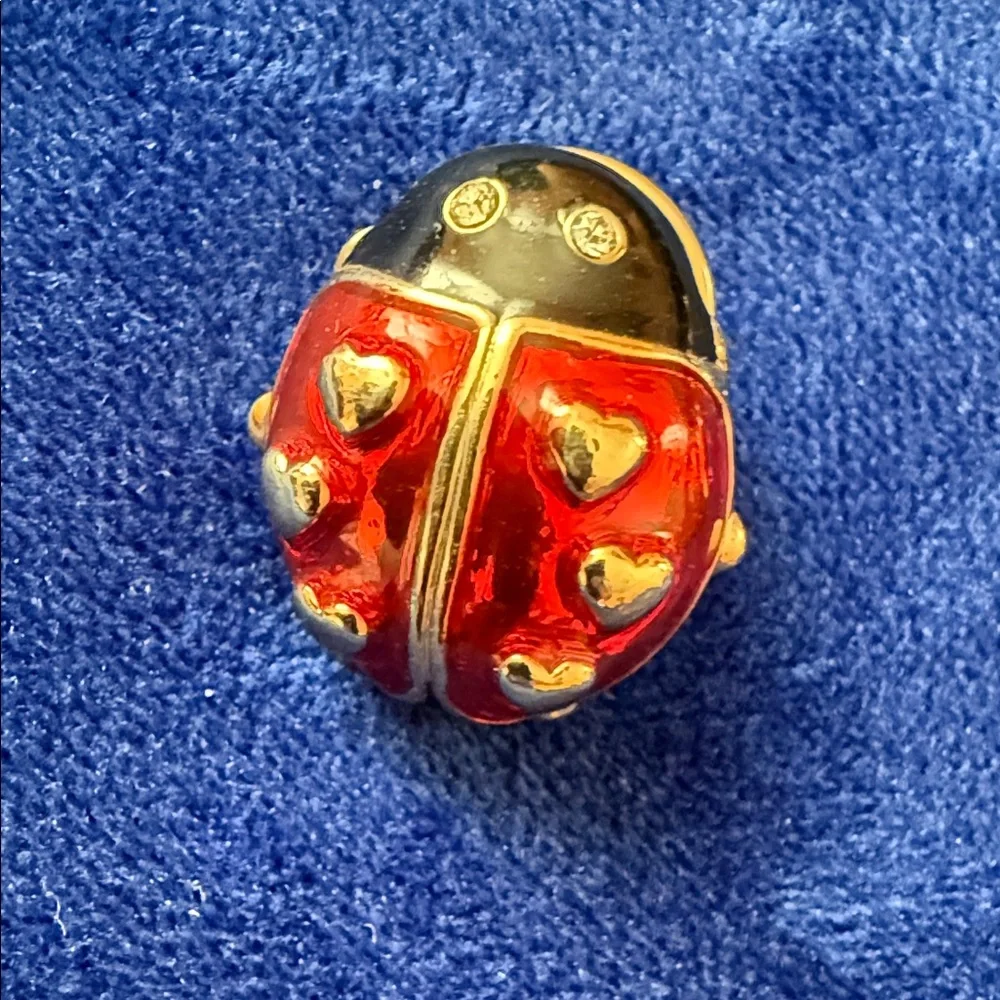 Avon Red Heart, Red & Black Ladybug, and Gold Snail Enamel Pin Set